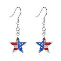 wholesale 925 Sterling Silver Star-Shaped American Flag Dangle Earrings for Women- Rhodium Plated