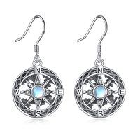 wholesale 925 Sterling Silver Moonstone Compass Drop Dangle Earrings for Women- Oxidized/Oxidised