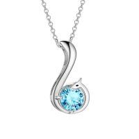 wholesale 925 Sterling Silver Blue Crystal Swan Pendant Necklace for Women- Rhodium Plated