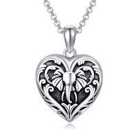 wholesale 925 Sterling Silver Elephant Heart-Shaped Pendant Necklace with Chain for Women Girls - Rhodium Plated