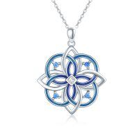 wholesale 925 Sterling Silver Blue Enamel & Crystal Celtic Knot Pendant Necklace for Women- Rhodium Plated