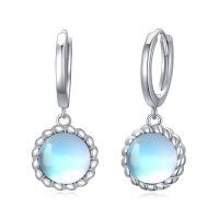 wholesale 925 Sterling Silver Blue Moonstone Round Drop Earrings for Women Girl's Gift- Sliver Plated