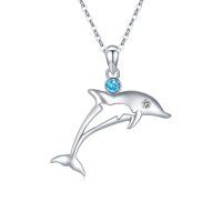 wholesale 925 Sterling Silver Dolphins with Blue Crystal Pendants Necklaces for Women- Rhodium Plated