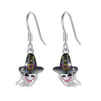 wholesale 925 Sterling Silver Halloween Ghost Witch Hat Dangle Earrings for Women- Rhodium Plated
