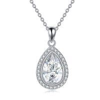 wholesale 925 Sterling Silver Tear Drop Cubic Zirconia Pendant Necklace for Women- Sliver Plated