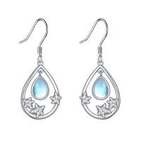 wholesale 925 Sterling Silver Teardrop Flower Design Moonstone Leverback Earrings for Women- Rhodium Plated