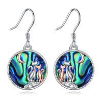 wholesale 925 Sterling Silver Abalone Shell Cat Moon Drop Earrings for Women- rhodium