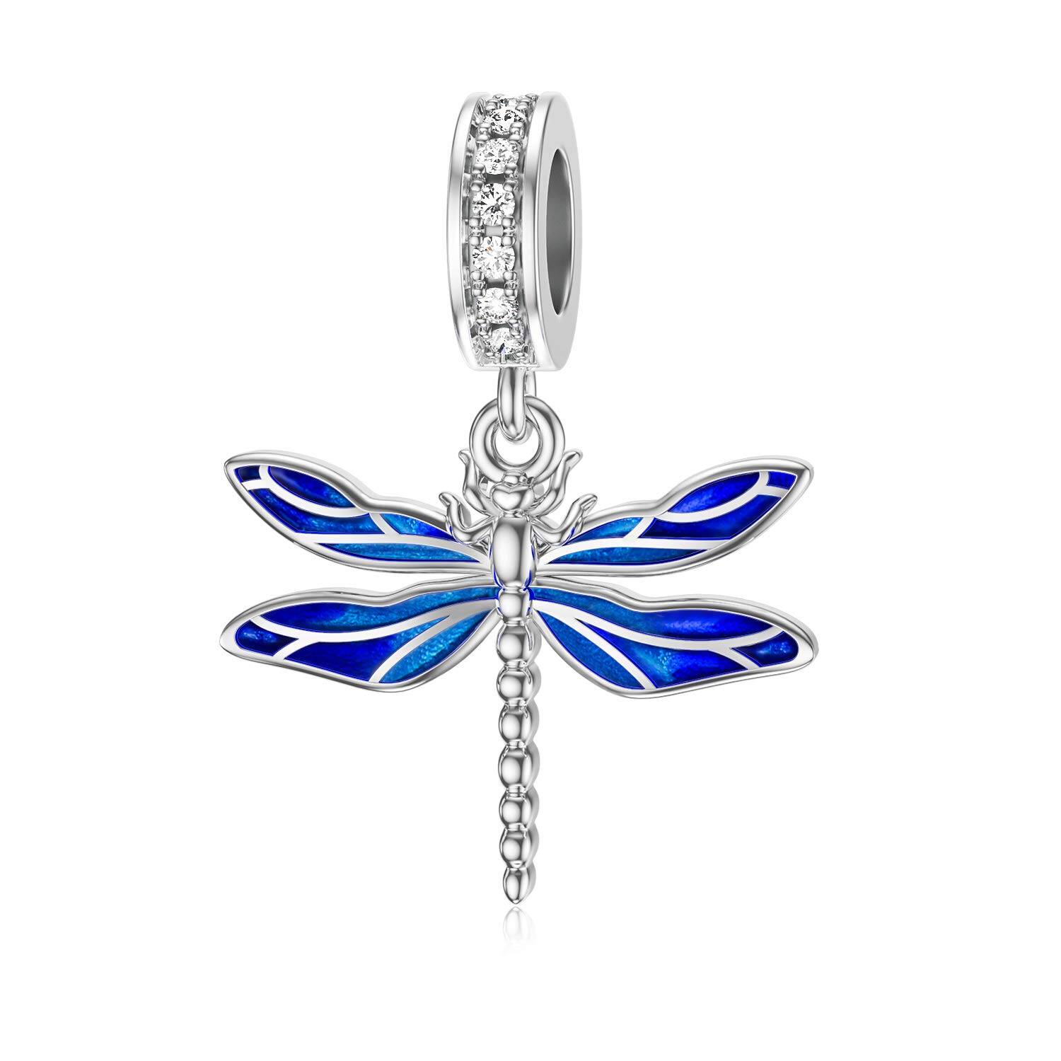 Sterling Silver Dragonfly Charm - Rhodium Plated- Rhodium Plated
