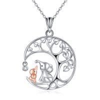 wholesale 925 Sterling Silver Elephant and Bird on Crescent Moon Pendant Necklace for Women- rhodium
