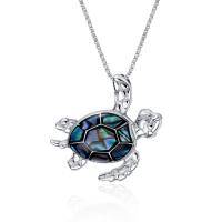 wholesale 925 Sterling Silver Abalone Shell Sea Turtle Pendant Necklace for Women Ocean Jewelry- Oxidized/Oxidised