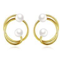 wholesale 925 Sterling Silver Gold Plated Circle Pearl Cluster Stud Earrings for Women Hypoallergenic - Gold Plated