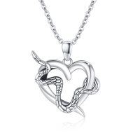 wholesale 925 Sterling Silver Snake Heart Pendant Necklace for Women - Wholesale Jewelry- Rhodium Plated