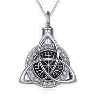 wholesale 925 Sterling Silver Triquetra Knot Cremation Jewelry Pendant with Norse Runes and Valknut Symbol- Rhodium Plated