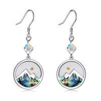 wholesale 925 Sterling Silver Round Abalone Shell Mountain Mustard Seed Dangle Earrings for Women- Rhodium Plated