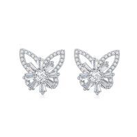 wholesale 925 Sterling Silver Butterfly Stud Earrings with Cubic Zirconia for Women- Rhodium Plated