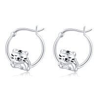 wholesale 925 Sterling Silver Cute Cat Design Hoop Earrings for Women- Sliver Plated