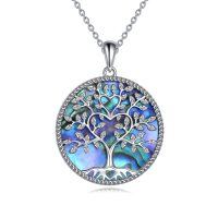 wholesale 925 Sterling Silver Abalone Shell Tree of Life Pendant Necklace for Women- Rhodium Plated