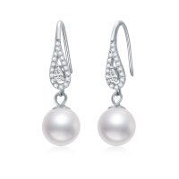 wholesale 925 Sterling Silver Freshwater Pearl Drop Earrings with Cubic Zirconia Accents for Women- Sliver Plated