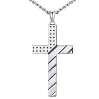wholesale 925 Sterling Silver Cross Pendant Necklace with Star Pattern and Diagonal Lines for Men- Sliver Plated