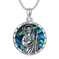 wholesale 925 Sterling Silver Abalone Shell Saint Jude Pendant Necklace  for Men- Oxidized/Oxidised