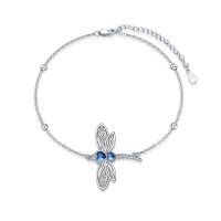wholesale 925 Sterling Silver Blue Crystal Dragonfly Ankle Anklet for Women- Sliver Plated