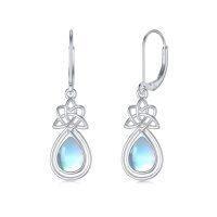 wholesale 925 Sterling Silver Moonstone Teardrop Celtic Knot Dangle Earrings for Women- Rhodium Plated
