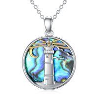 wholesale 925 Sterling Silver Round Abalone Shell Lighthouse Pendant Necklace for Women- Rhodium Plated