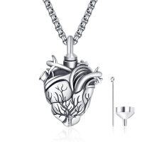 wholesale 925 Sterling Silver Anatomical Heart Cremation Jewelry Urn Pendant with Funnel and Fill Tool for Ashes Keepsake Memorial Gift for Men Women - Oxidized/Oxidised
