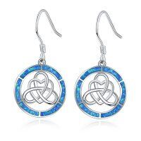wholesale 925 Sterling Silver Blue Opal Celtic Knot Dangle Earrings for Women- Rhodium Plated