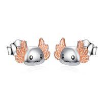 wholesale 925 Sterling Silver Axolotl Stud Earrings with Rose Gold Wings for Women- rhodium