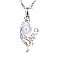 wholesale 925 Sterling Silver Phoenix Pearl Pendant Necklace for Women - Wholesale- Rhodium Plated
