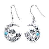 wholesale 925 Sterling Silver Turquoise Mushroom Moon Drop Earrings for Women- Rhodium Plated