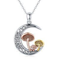 wholesale 925 Sterling Silver Celtic Mushroom Moon Pendant Necklace for Women- rhodium