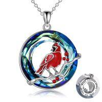 wholesale 925 Sterling Silver 925 Red Cardinal in Circle Blue Crystal Pendant Necklace for Women- Sliver Plated