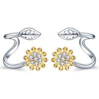 wholesale 925 Sterling Silver Sunflower Leaf Climbing Earrings for Women - Elegant  Set- Two Tone