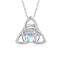 wholesale 925 Sterling Silver Moonstone Celtic Knot Claddagh Heart Pendant Necklace for Women- Rhodium Plated