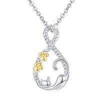 wholesale 925 Sterling Silver Infinity Cat Paw Pendant Necklace  for Women- Rhodium And Gold Plated