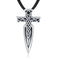 wholesale Silver 925 Sterling Silver Celtic Cross Sword Pendant Necklace Gothic Viking Jewellery for Men & Women- Oxidized/Oxidised