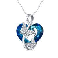 wholesale 925 Sterling Silver Blue Crystal Butterfly Heart Pendant Necklace for Women- Rhodium Plated