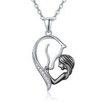 wholesale 925 Sterling Silver Heart-Shaped Girl Pendant Necklace with Cubic Zirconia Stones for Women- Rhodium Plated