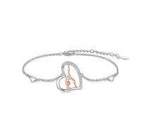wholesale 925 Sterling Silver Heart-Shaped Gymnast Charm Bracelet for Women- Rhodium And Rose Gold Plated