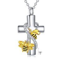 wholesale 925 Sterling Silver Bee Cross Cremation Jewelry Urn Pendant Necklace with Funnel and Fill Kit- Rhodium And Gold Plated