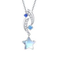 wholesale 925 Sterling Silver Star & Moon Stone Pendant Necklaces for Women - Rhodium Plated