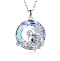 wholesale 925 Sterling Silver Crystal Round Koala Pendant Necklace for Women- Rhodium Plated