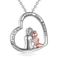 wholesale 925 Sterling Silver Grandmother and Child Pendant Necklaces for Women Girls Valentine's Day Gifts Mothers' Day Jewelry- Two Tone