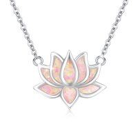 wholesale 925 Sterling Silver Pink Opal Lotus Flower Pendant Necklace Yoga s for Women and Moms- Rhodium Plated