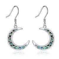 wholesale 925 Sterling Silver Crescent Moon Opal Drop Earrings- Sliver Plated