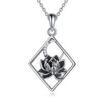 wholesale 925 Sterling Silver Cubic Zirconia Cut Lotus Flower Pendant Necklace for Women- Rhodium Plated