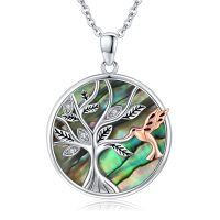 wholesale 925 Sterling Silver & Rose Gold Plated Abalone Shell Tree of Life Hummingbird Pendant Necklace for Women- rhodium