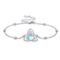 wholesale 925 Sterling Silver Celtic Knot Charm Bracelet with Blue Stone for Women- Rhodium Plated